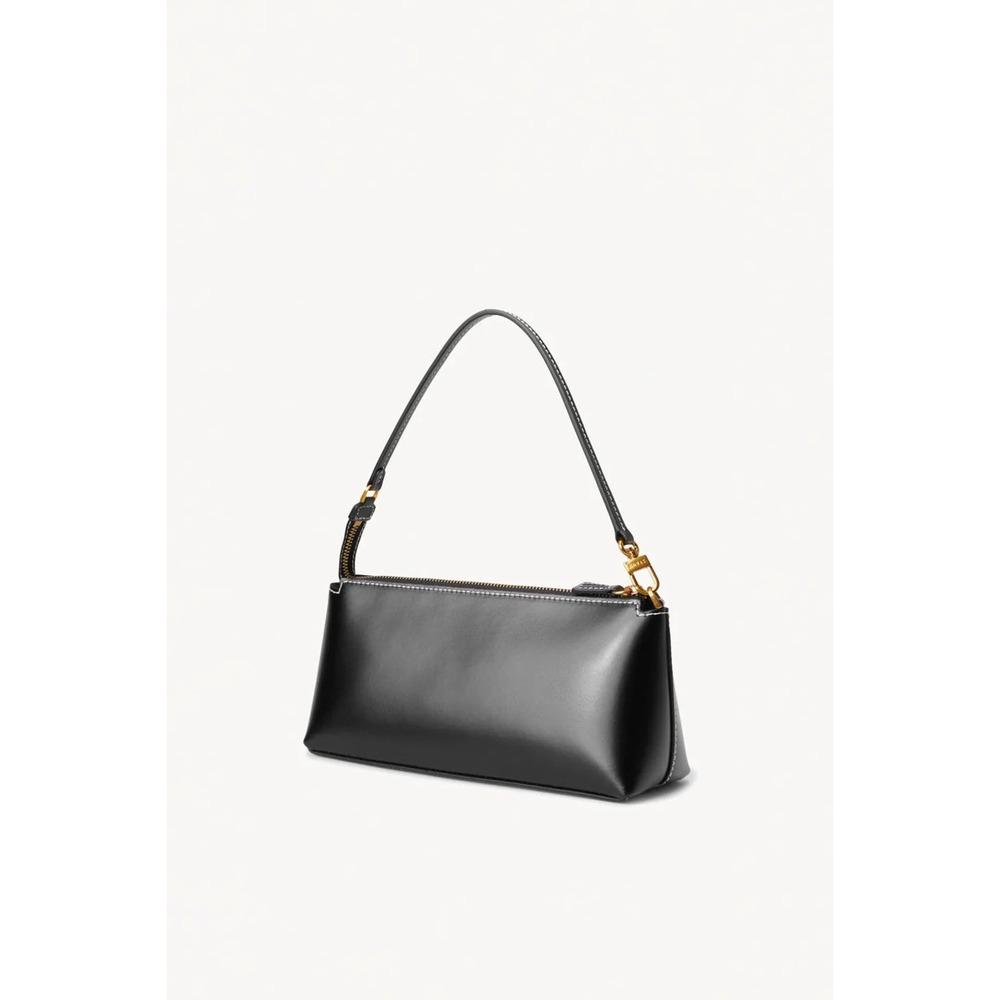 STAUD Kaia Black Leather Baguette Shoulder Bag Purse Contrast Stitch Gold Tone